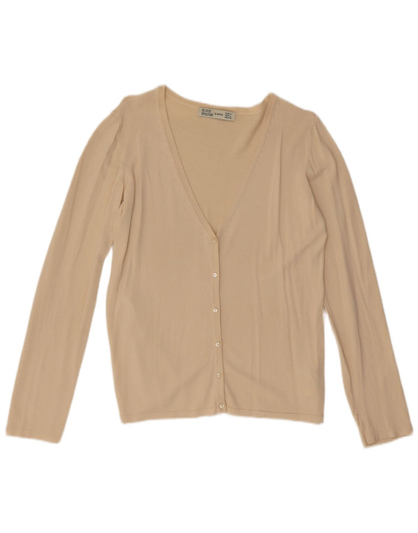 Zara Womens Cardigan Sweater UK 14 Large Beige Viscose