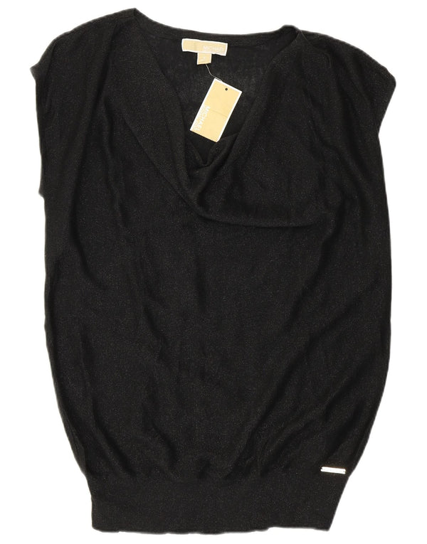 Michael Kors Womens Sleeveless Blouse Top UK 10 Small Black Cotton