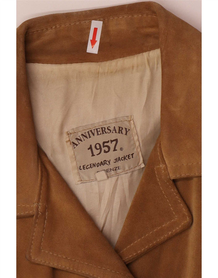 Firenze Womens 2 Button Suede Blazer Jacket UK 14 Medium Beige Leather