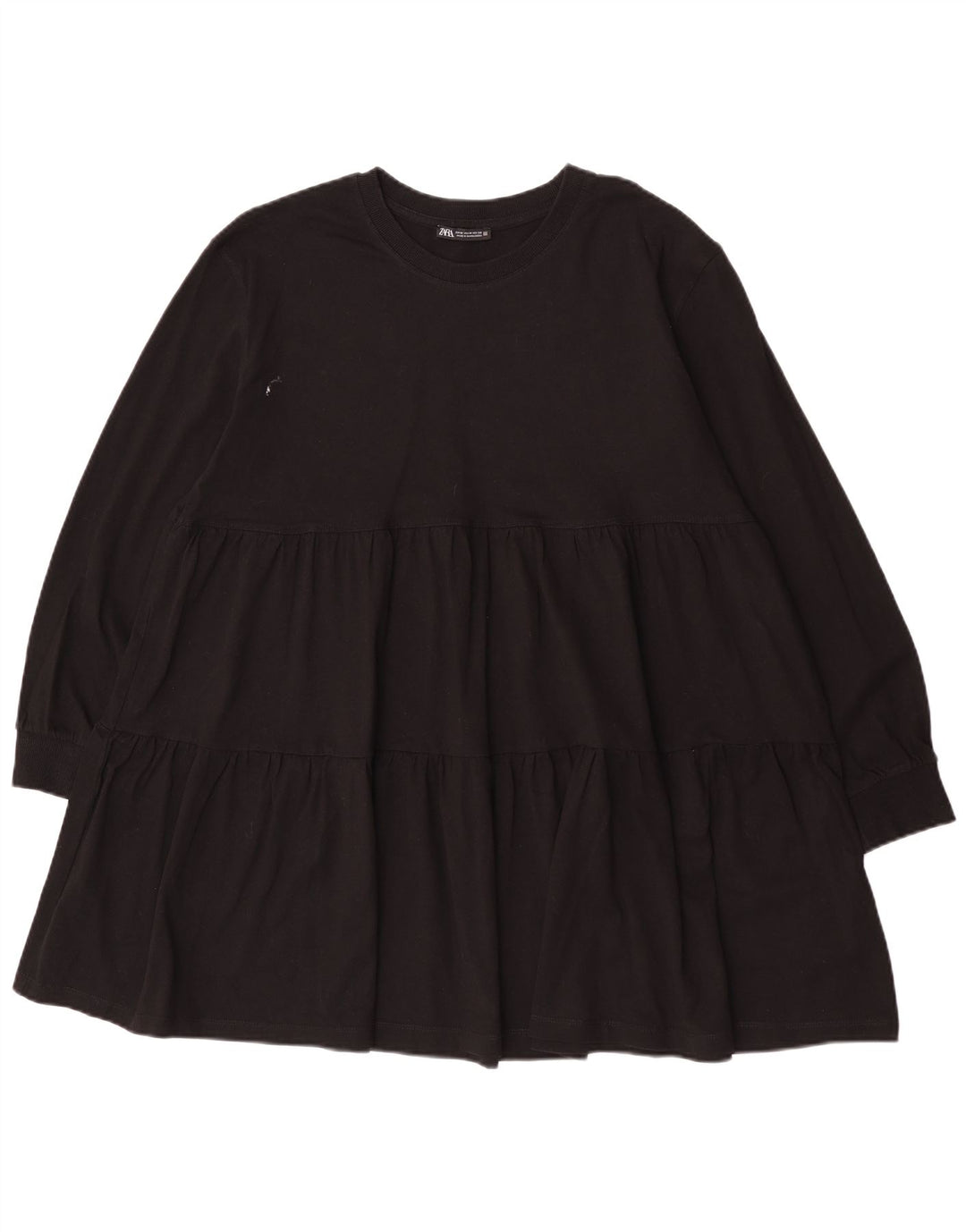 Zara Womens Long Sleeve Tiered Dress UK 14 Medium Black