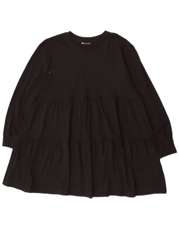 Zara Womens Long Sleeve Tiered Dress UK 14 Medium Black