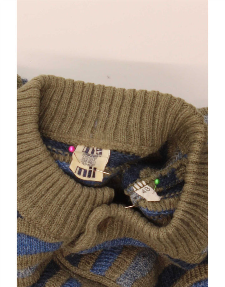 Vintage Mens Button Neck Jumper Sweater IT 48 Medium Multicoloured Striped