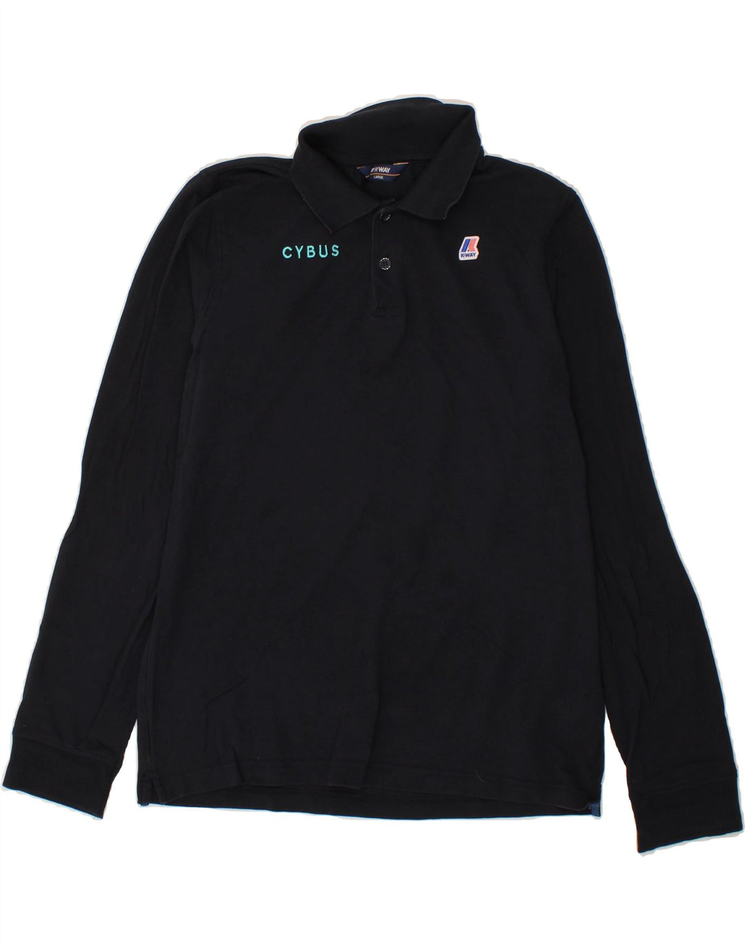 K-WAY Mens Long Sleeve Polo Shirt Large Navy Blue Cotton Vintage K-Way and Second-Hand K-Way from Messina Hembry 