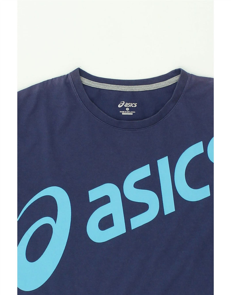 ASICS Mens Graphic T-Shirt Top Large Navy Blue Cotton | Vintage Asics | Thrift | Second-Hand Asics | Used Clothing | Messina Hembry 