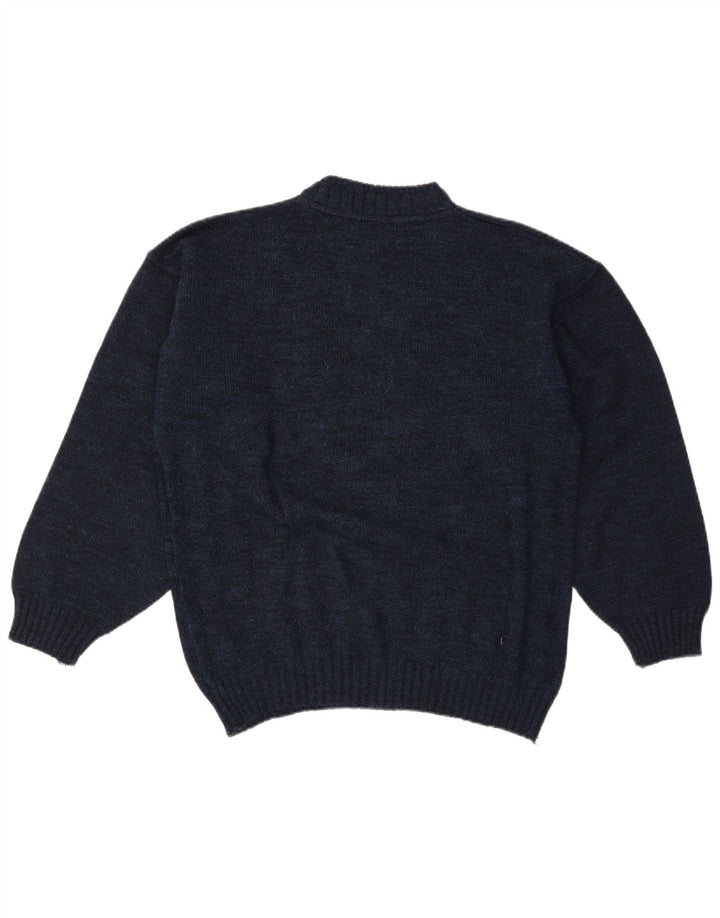 Vintage Mens Graphic Turtle Neck Jumper Sweater Large Navy Blue
