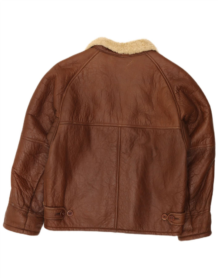 Vintage Mens Shearling Jacket IT 52 XL Brown Leather