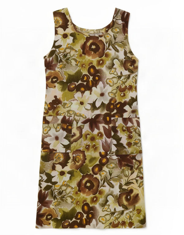 Vintage Womens Sleeveless Shift Dress UK 14 Medium Green Floral