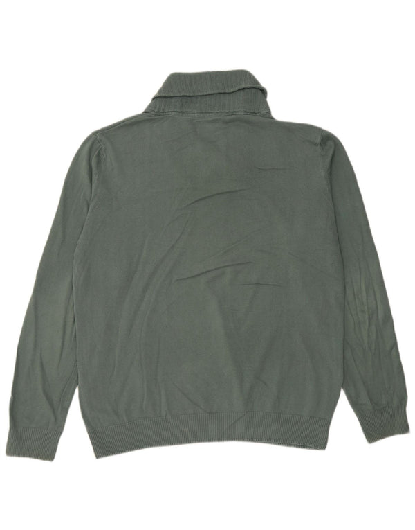 Zara Mens Shawl Neck Jumper Sweater Large Green Cotton