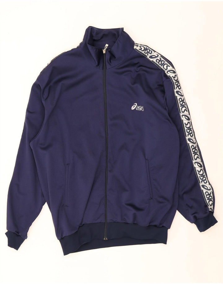 Asics Mens Graphic Tracksuit Top Jacket IT 58 3XL Navy Blue Colourblock