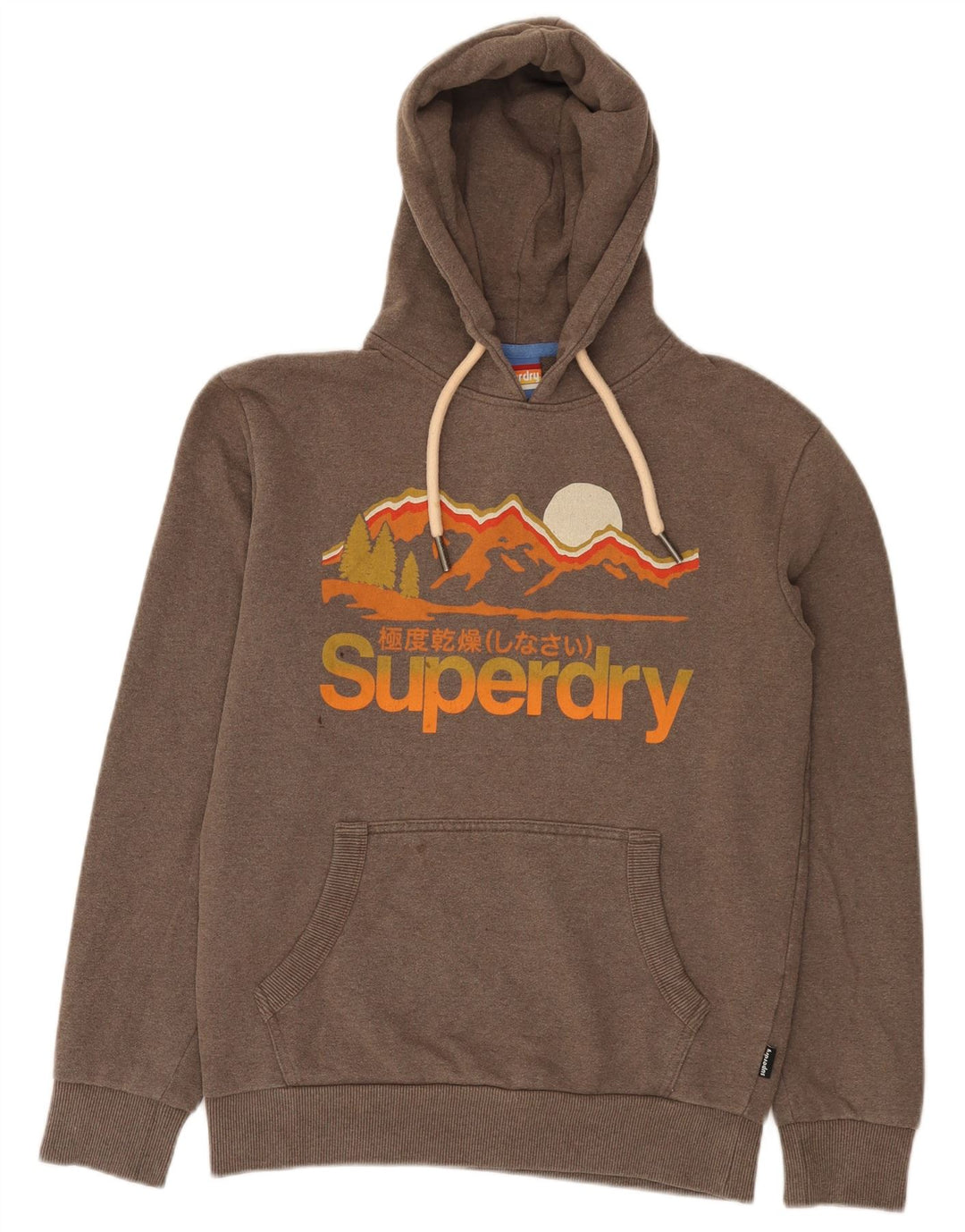 Superdry Mens Graphic Hoodie Jumper Small Brown Cotton