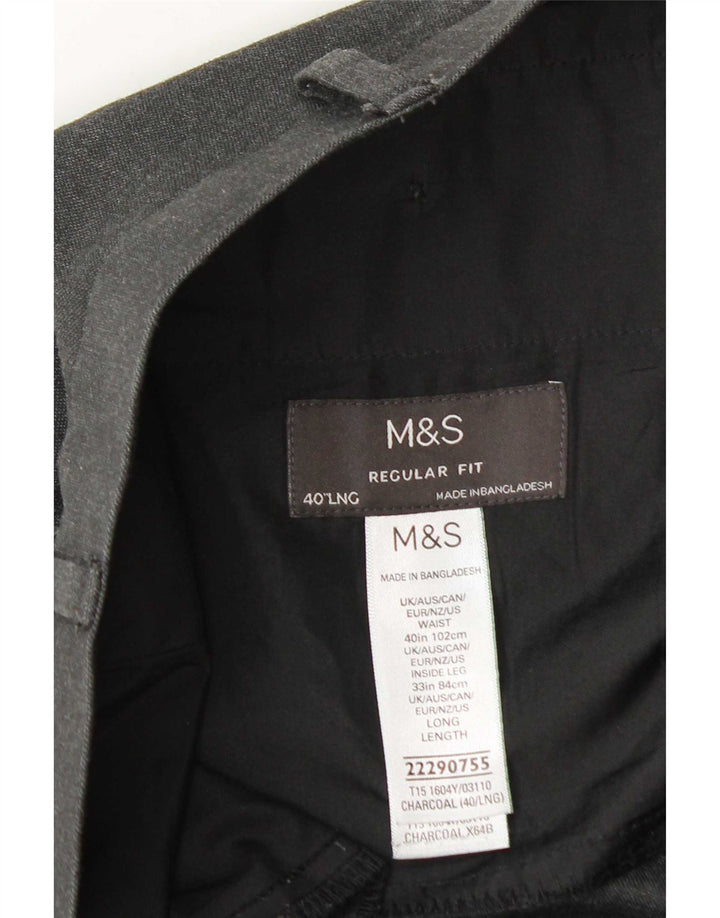 Marks & Spencer Mens Regular Chino Trousers W40 L33 Grey Polyester