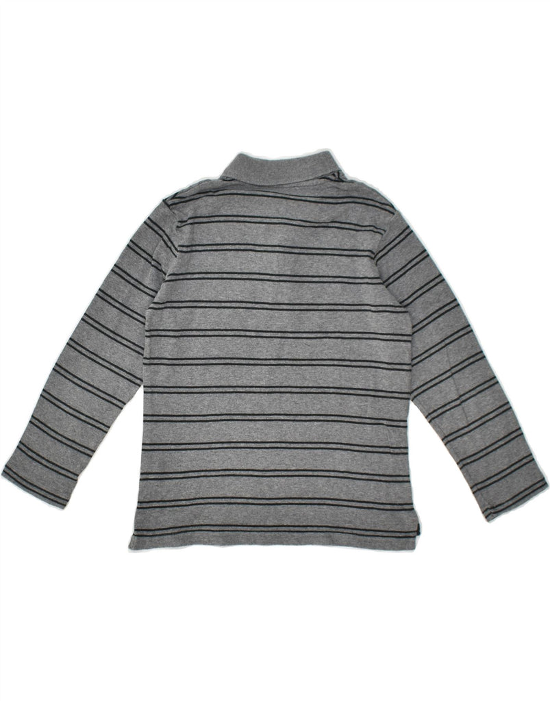 BENETTON Boys Long Sleeve Polo Shirt 7-8 Years Medium Grey Striped Cotton | Vintage Benetton | Thrift | Second-Hand Benetton | Used Clothing | Messina Hembry 