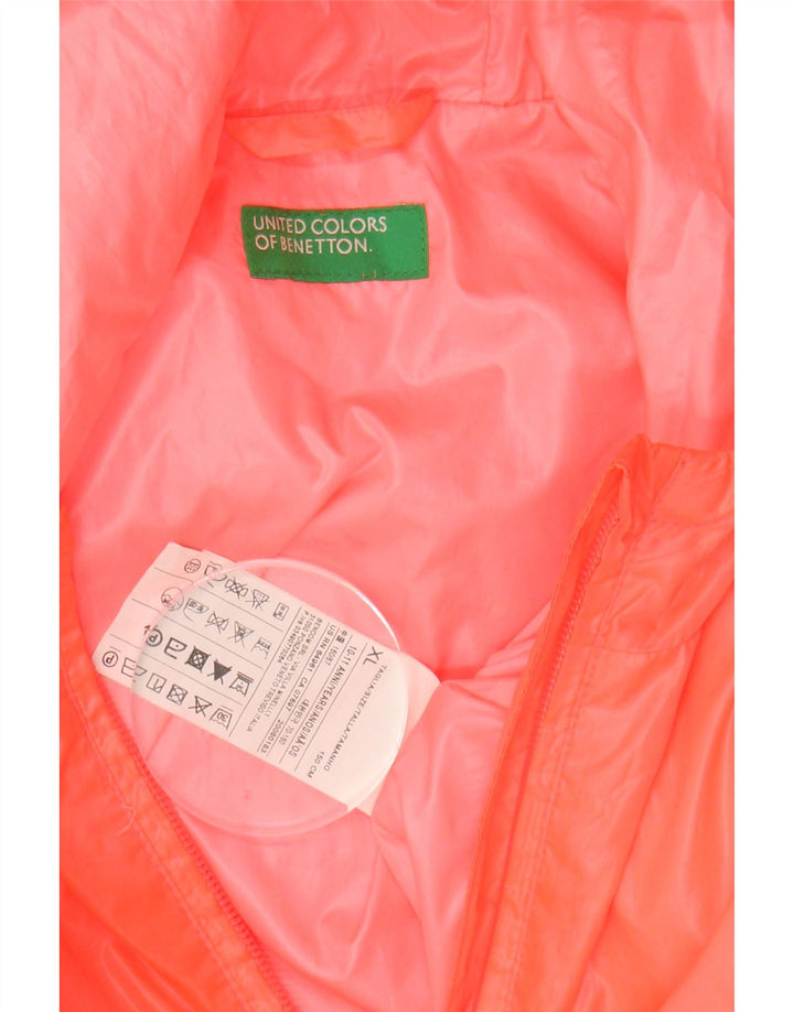 BENETTON Girls Hooded Rain Jacket 10-11 Years XL Orange Polyester Vintage Benetton and Second-Hand Benetton from Messina Hembry 
