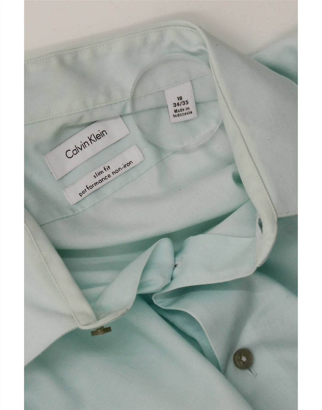 Calvin Klein Mens Slim Fit Shirt Size 16 Large Blue Cotton