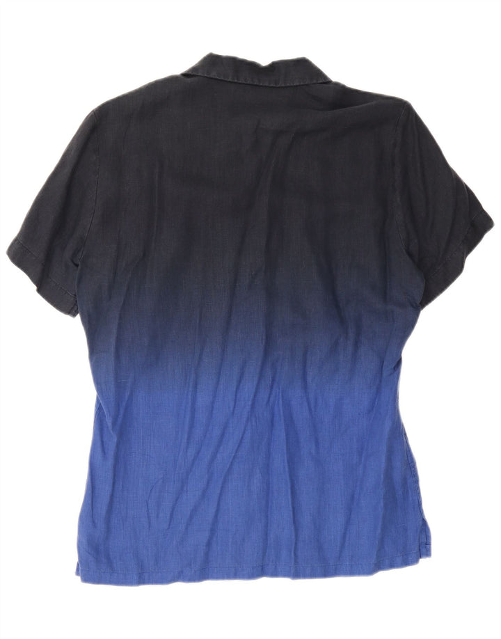 Hugo Boss Mens Short Sleeve Shirt Medium Navy Blue Colourblock Linen