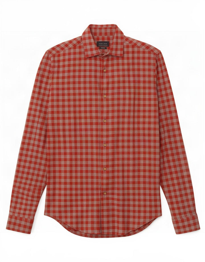 Zara Mens Slim Fit Shirt Small Red Gingham Cotton
