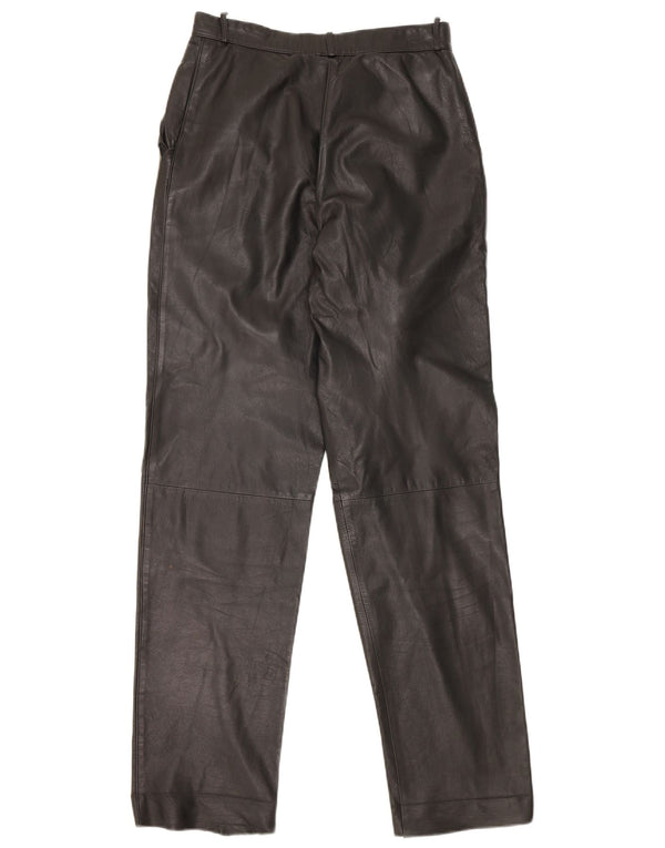 Vintage Womens Straight Leather Trousers IT 44 Medium W26 L31 Black Leather