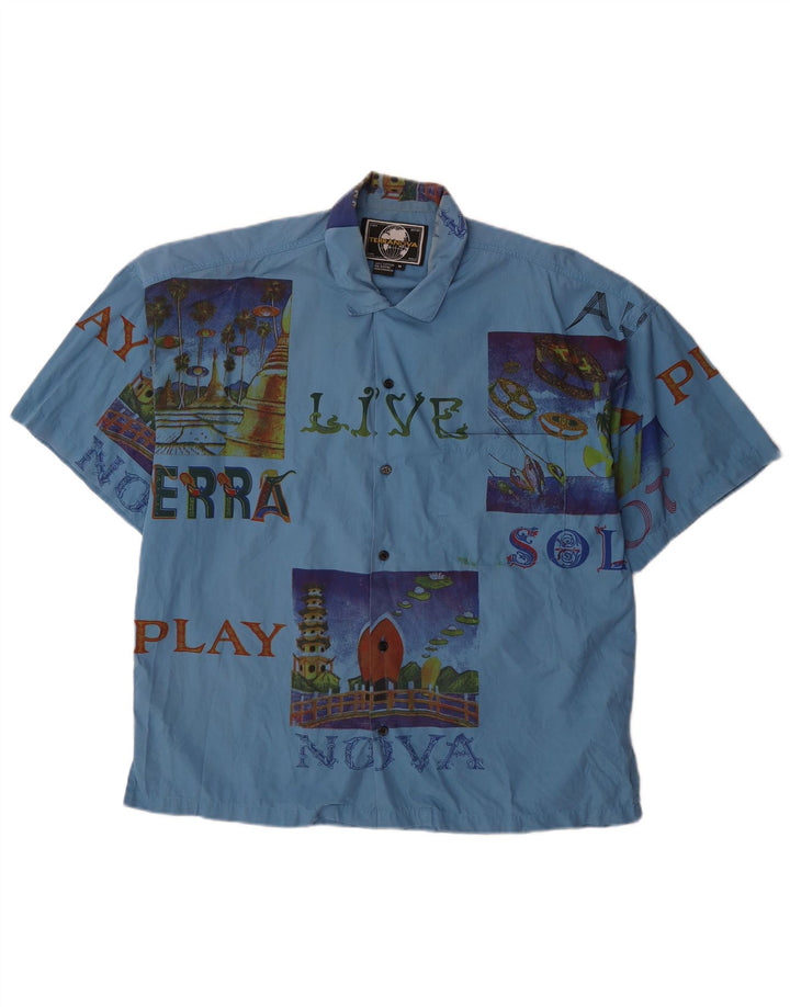TERRANOVA Mens Graphic Short Sleeve Shirt Medium Blue Patchwork Cotton