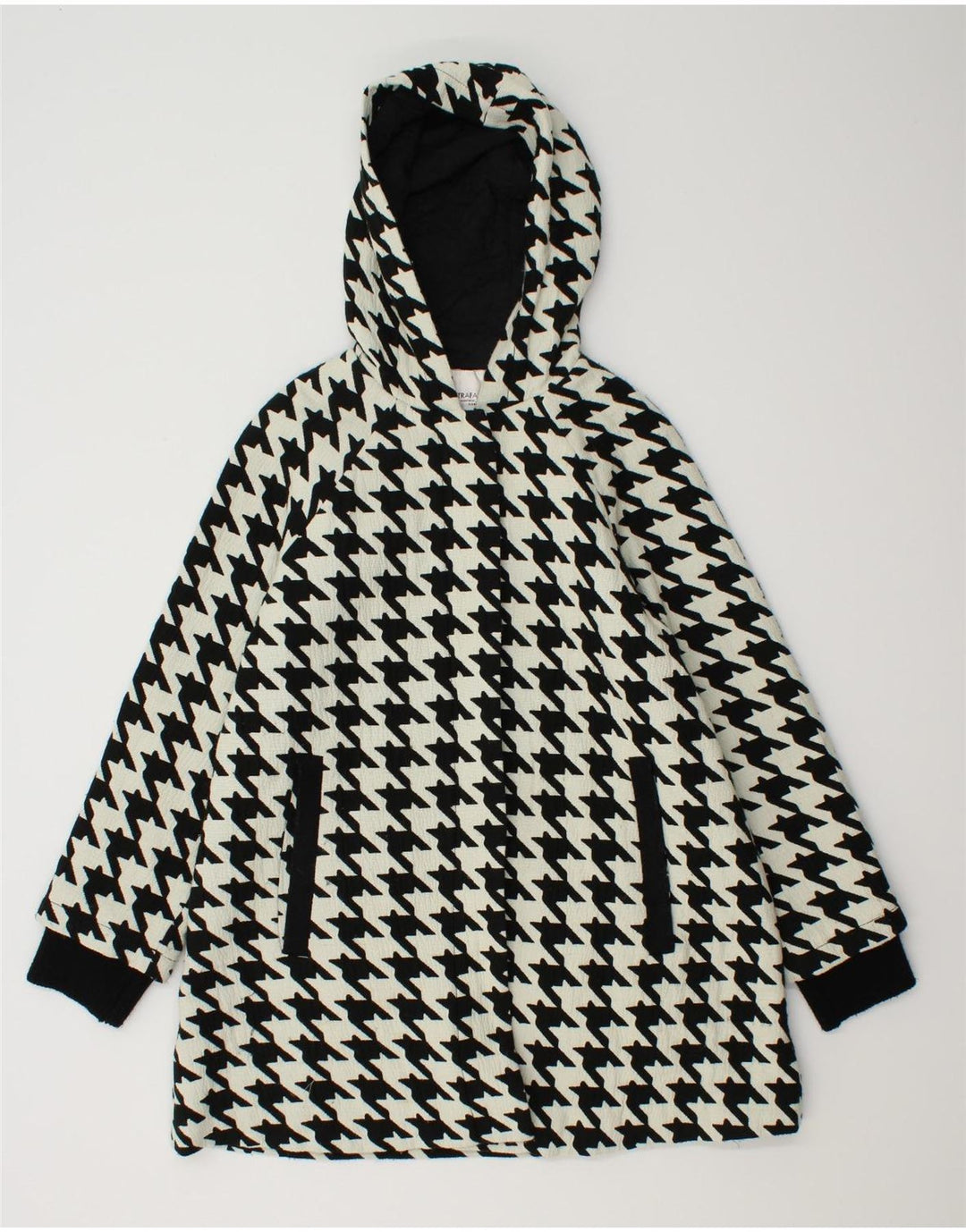 ZARA Womens Oversized Windbreaker Coat UK 10 Small White Houndstooth