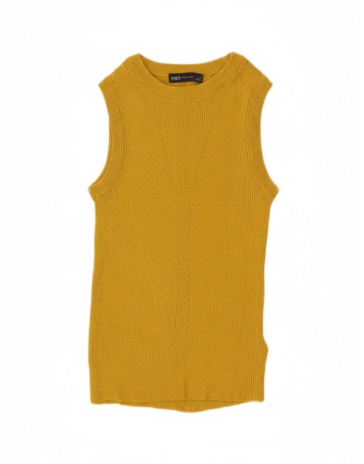 Marks & Spencer Womens Vest Tank Top UK 12 Medium Yellow Viscose
