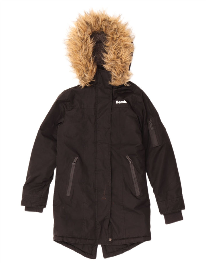Bench Girls Hooded Parka Jacket 7-8 Years Black Polyester