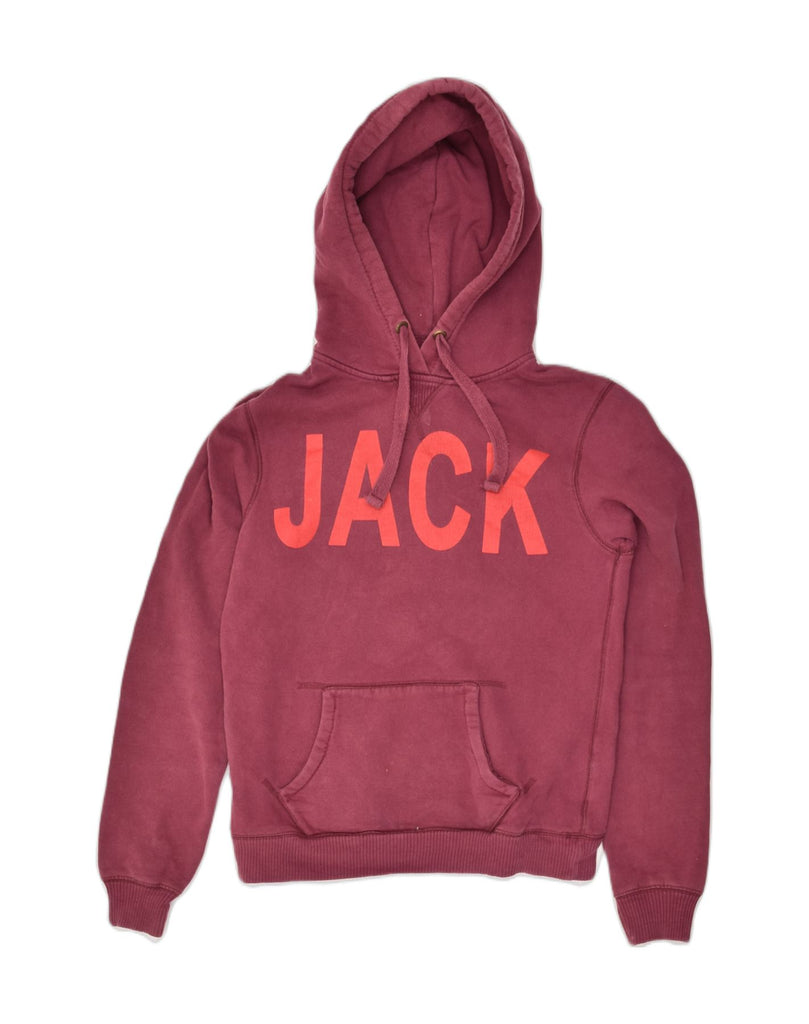 JACK WILLS Womens Graphic Hoodie Jumper UK 10 Small Burgundy Cotton | Vintage Jack Wills | Thrift | Second-Hand Jack Wills | Used Clothing | Messina Hembry 