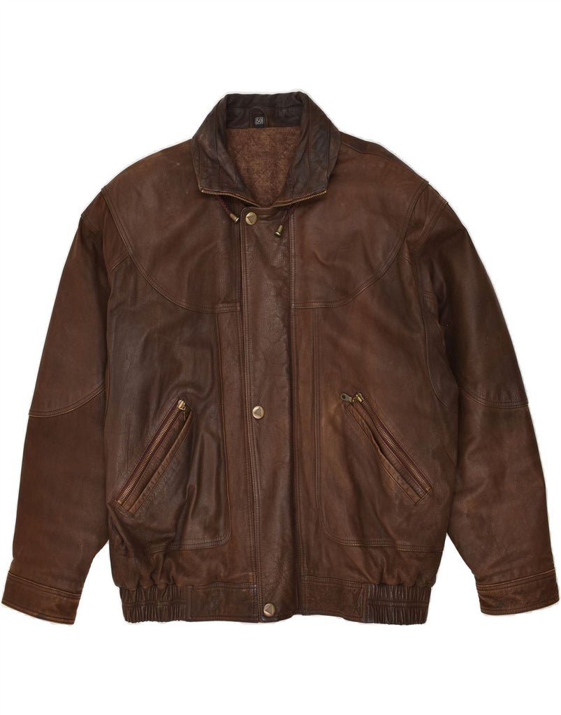 VINTAGE Mens Leather Jacket IT 50 Large Brown | Vintage Vintage | Thrift | Second-Hand Vintage | Used Clothing | Messina Hembry 