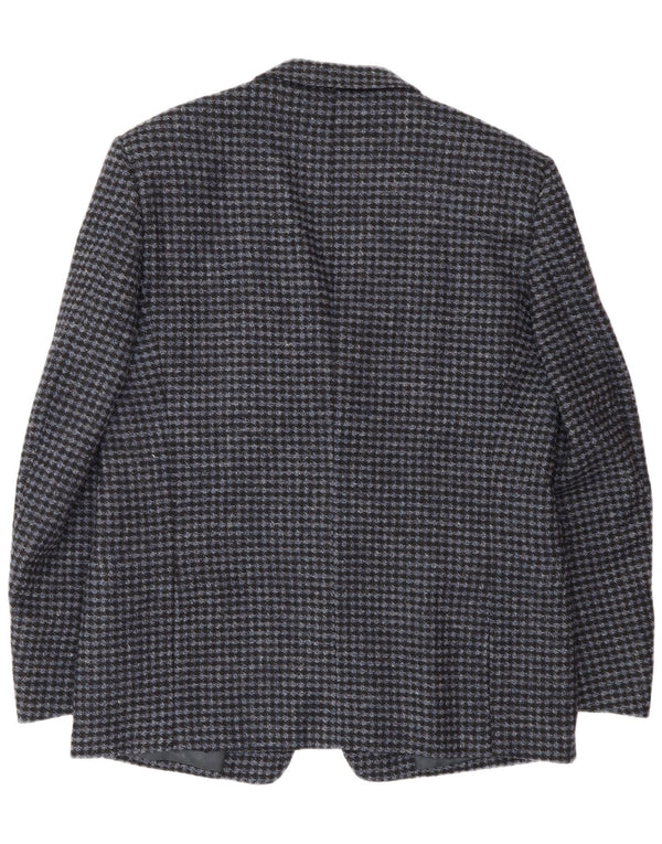 Vintage Mens 2 Button Blazer Jacket IT 56 3XL Blue Houndstooth Virgin Wool