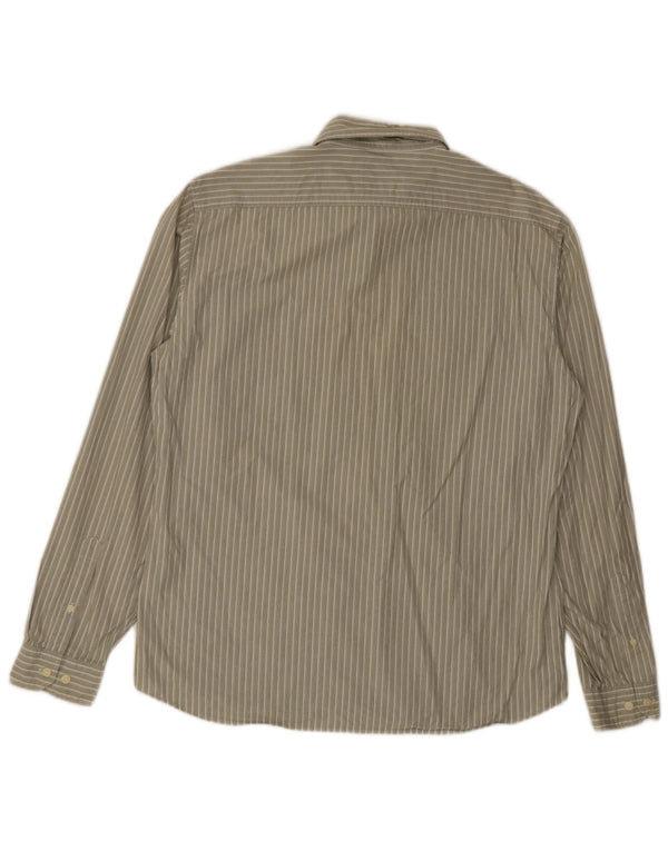 Marks & Spencer Mens Shirt Large Khaki Striped Cotton