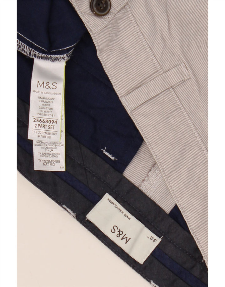 Marks & Spencer Mens Chino Shorts W32 Medium Grey Pinstripe Cotton