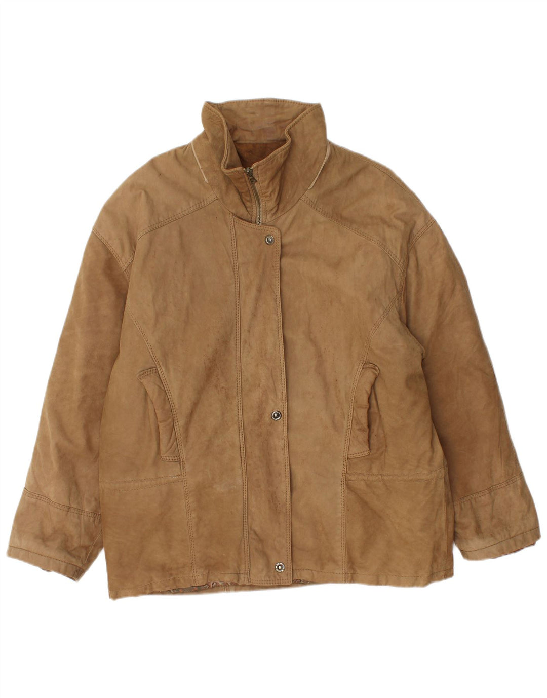 Vintage Womens Oversized Leather Jacket IT 46 Large Beige Leather