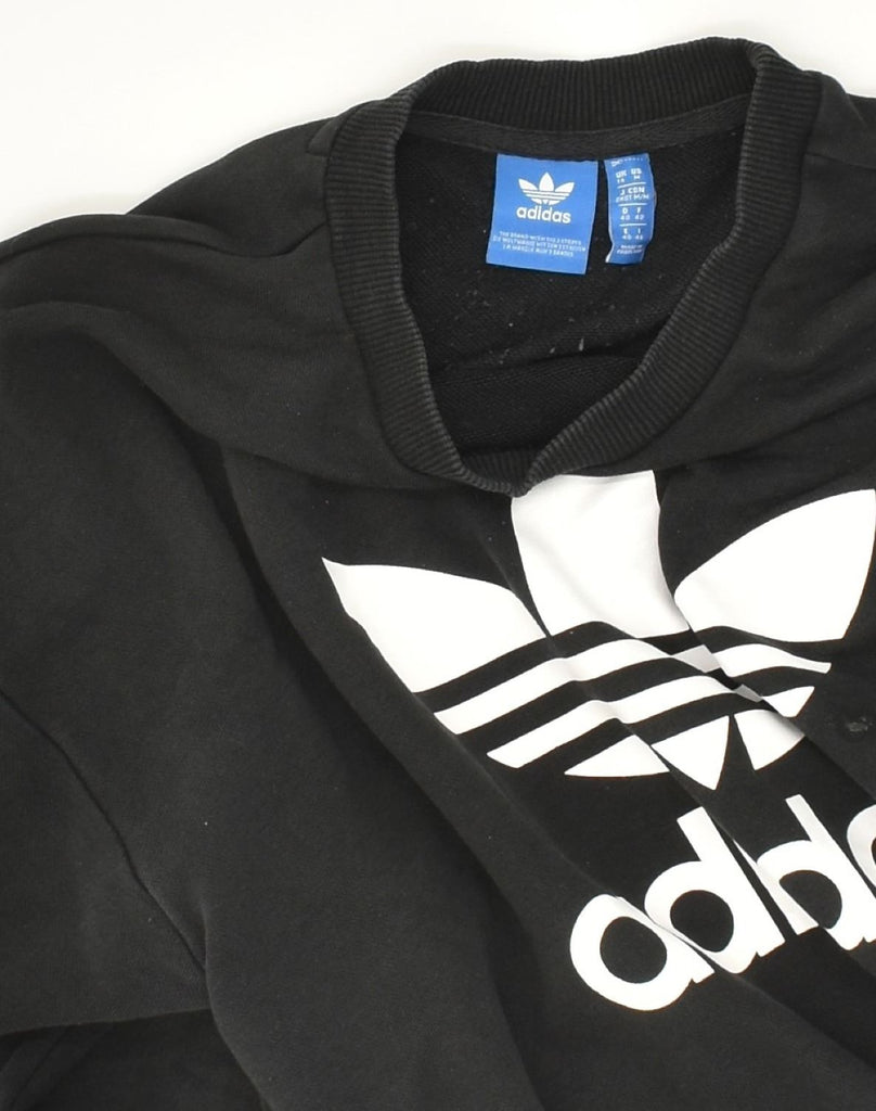 ADIDAS Womens Graphic Sweatshirt Jumper UK 14 Large Black Cotton | Vintage Adidas | Thrift | Second-Hand Adidas | Used Clothing | Messina Hembry 