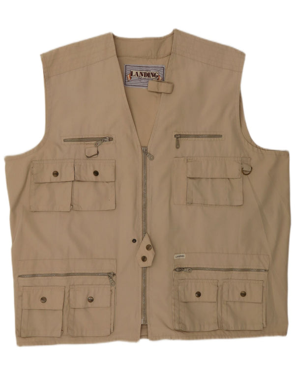 Vintage Mens Utility Gilet UK 42 XL Beige Cotton
