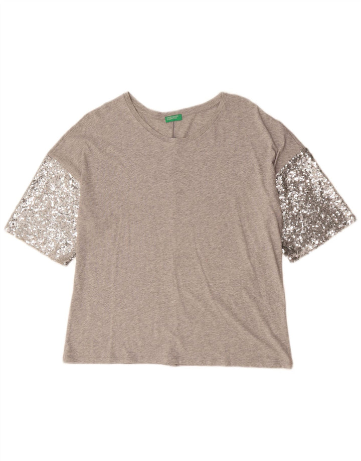 Benetton Womens T-Shirt Top UK 14 Large Grey Flecked Modal