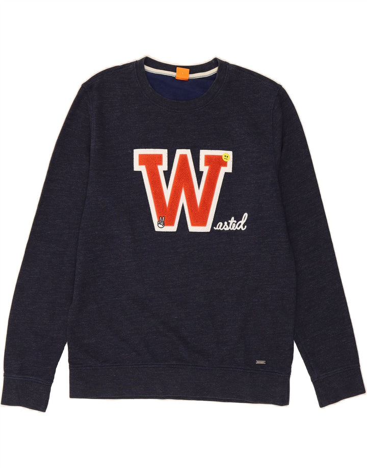 HUGO BOSS Boys Graphic Sweatshirt Jumper 15-16 Years Large Navy Blue Vintage Hugo Boss and Second-Hand Hugo Boss from Messina Hembry 