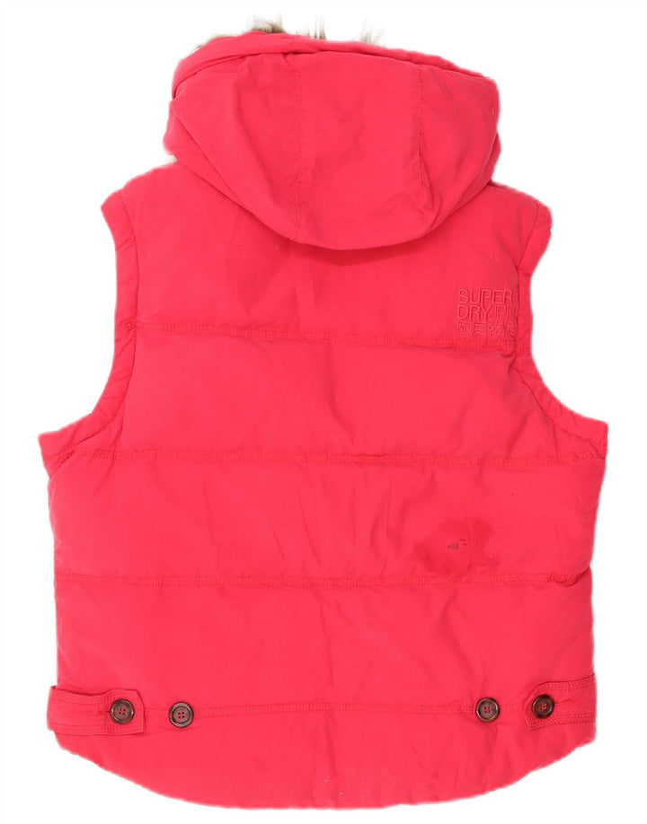 SUPERDRY Womens Hooded Padded Gilet UK 16 Large Pink Cotton