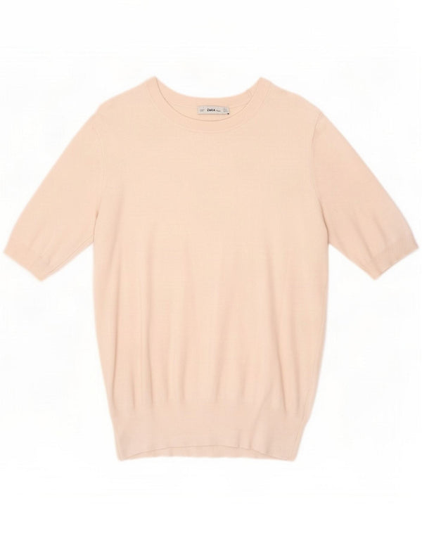 Zara Womens Short Sleeve Boat Neck Jumper Sweater UK 14 Large Off White