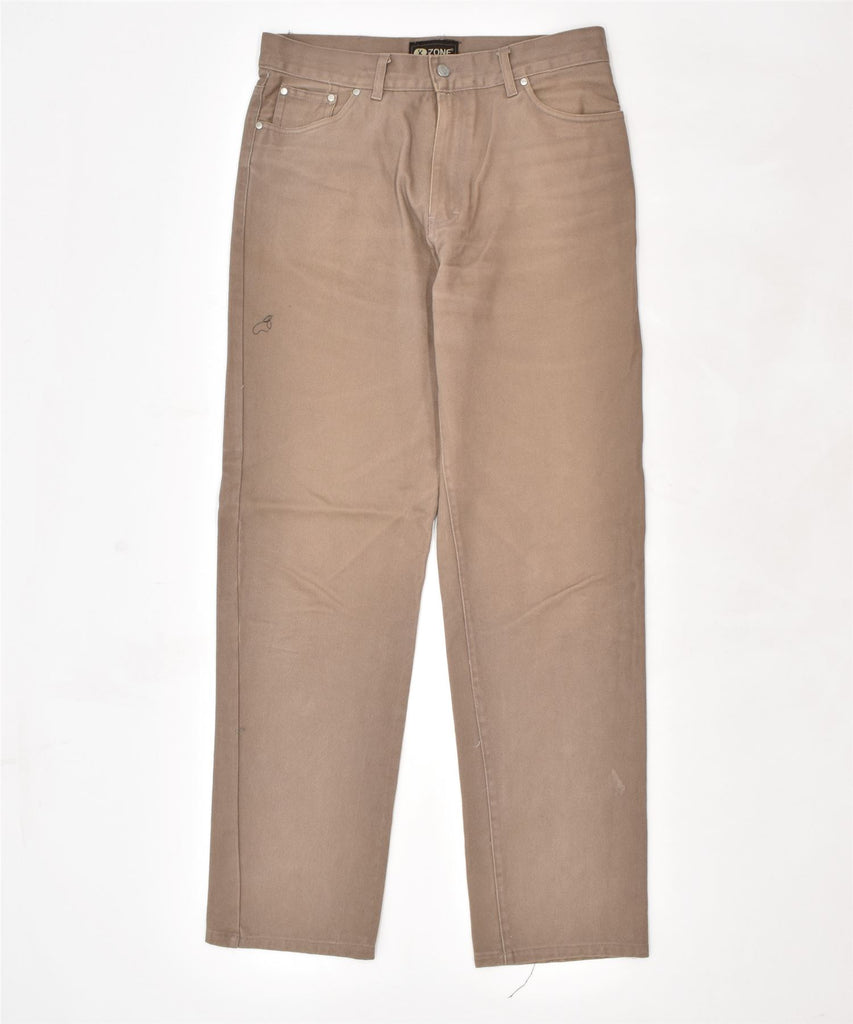 ZONE Mens Straight Casual Trousers W34 L32 Brown Cotton | Vintage | Thrift | Second-Hand | Used Clothing | Messina Hembry 