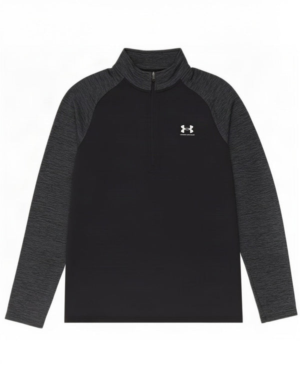 Under Armour Mens Zip Neck Pullover Tracksuit Top Small Black Colourblock