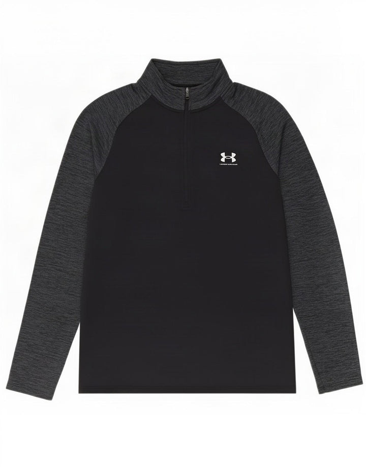 Under Armour Mens Zip Neck Pullover Tracksuit Top Small Black Colourblock