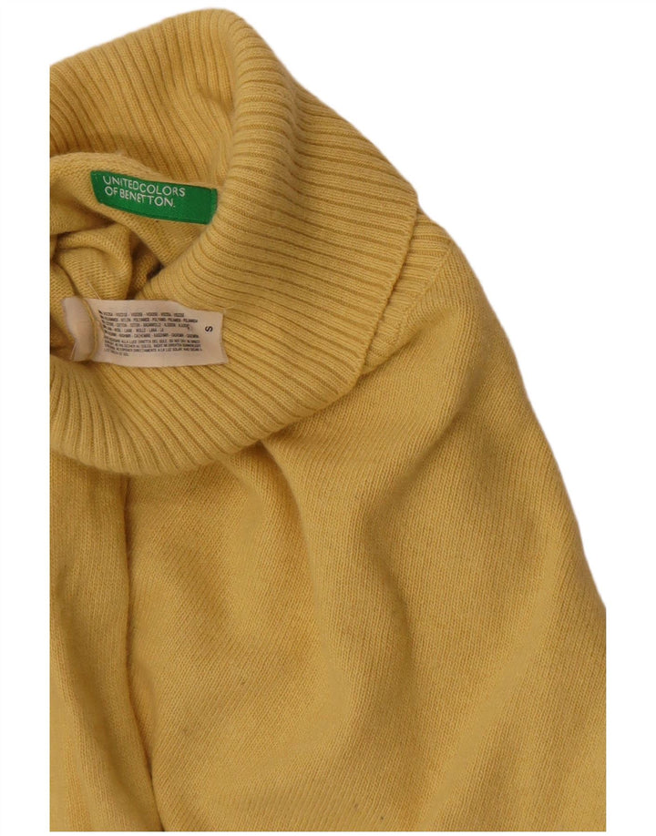 Benetton Womens Roll Neck Jumper Sweater UK 10 Small Yellow Viscose