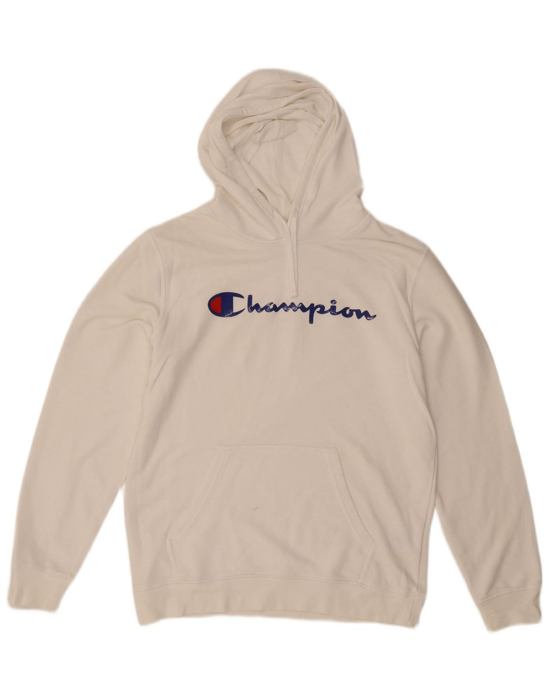 CHAMPION Mens Graphic Hoodie Jumper Large White Cotton
