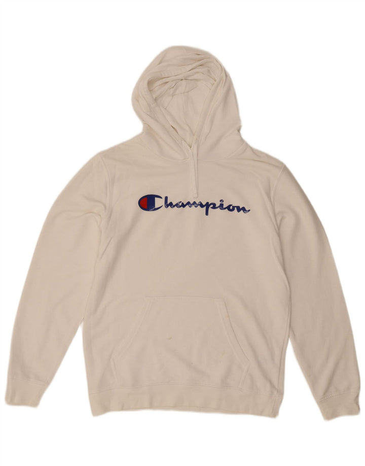 CHAMPION Mens Graphic Hoodie Jumper Large White Cotton