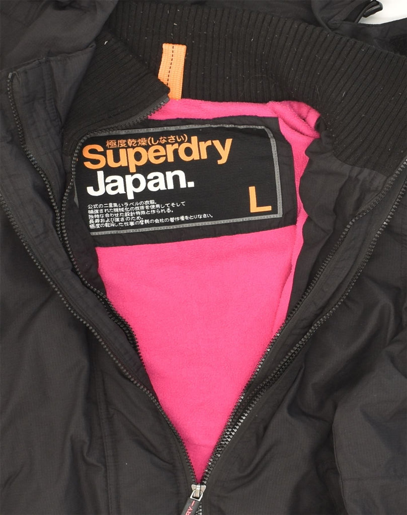 SUPERDRY Womens Hooded Windbreaker Jacket UK 16 Large Black Nylon | Vintage Superdry | Thrift | Second-Hand Superdry | Used Clothing | Messina Hembry 