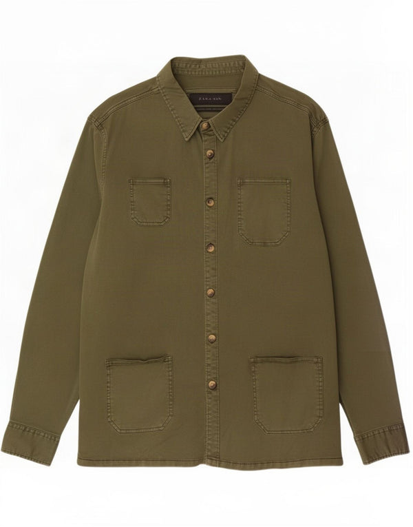 Zara Mens Overshirt Shirt XL Khaki Cotton