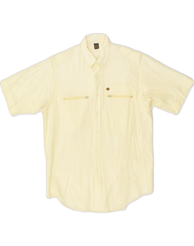 GLOBE TROTTER Mens Short Sleeve Shirt Size 41/42 Large Yellow Cotton | Vintage Globe Trotter | Thrift | Second-Hand Globe Trotter | Used Clothing | Messina Hembry 