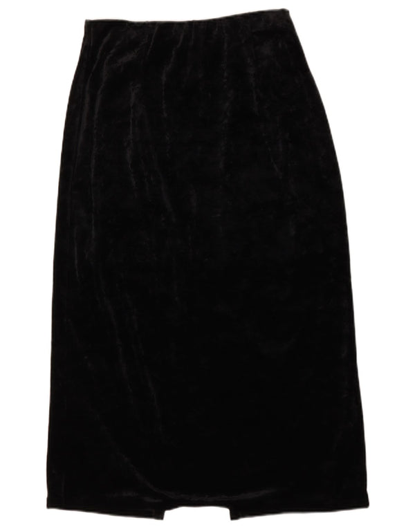Vintage Womens High Waist Velour Midi Skirt IT 46 Large W28  Black Acetate