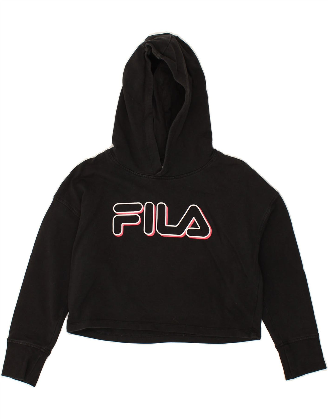 FILA Girls Graphic Crop Hoodie Jumper 9-10 Years Black Cotton | Vintage Fila | Thrift | Second-Hand Fila | Used Clothing | Messina Hembry 
