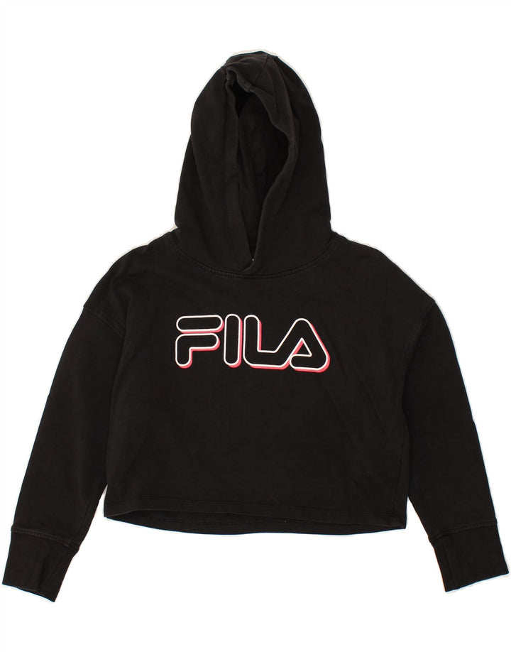 FILA Girls Graphic Crop Hoodie Jumper 9-10 Years Black Cotton | Vintage Fila | Thrift | Second-Hand Fila | Used Clothing | Messina Hembry 