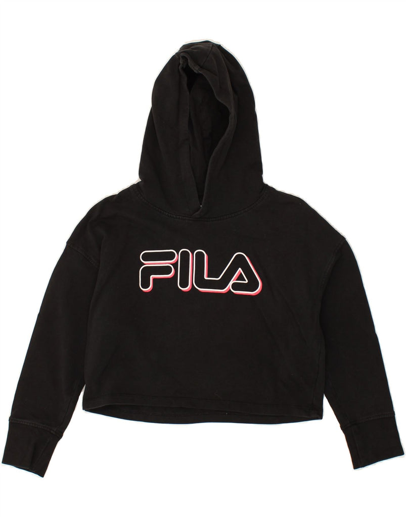 FILA Girls Graphic Crop Hoodie Jumper 9-10 Years Black Cotton | Vintage Fila | Thrift | Second-Hand Fila | Used Clothing | Messina Hembry 